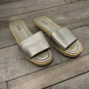 Michael Kors silver espadrille slides size 5.5
